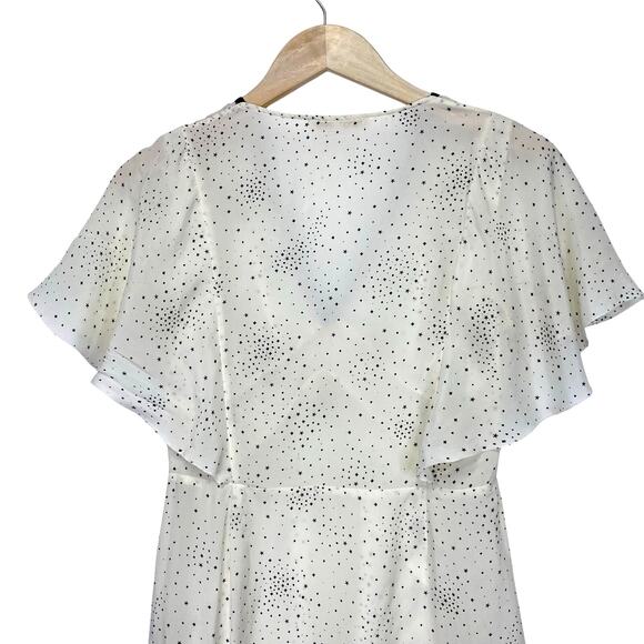 MAJE Racky Dress Sz XS Star Print Ruffle Midi Ivory Black Celestial Whimsigoth - Picture 6 of 8